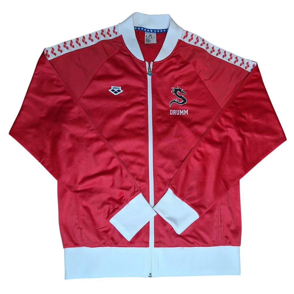 Arena Track Jacket Mens Medium Red White Full Zip Relax IV Team Swim NWOT